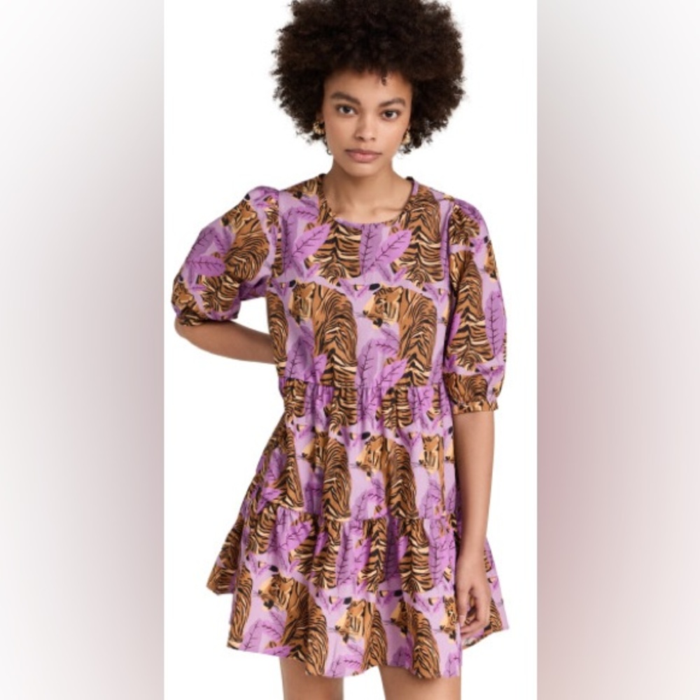 FARM Rio Purple and Orange Tiger Print Mini Dress